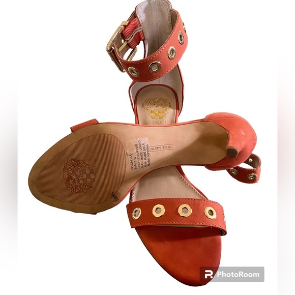 Sold🛑Vince Camuto~Calise Ankle Strap Heels Burnt Orange Gold Hardware, Size 7.5 - Picture 4 of 10